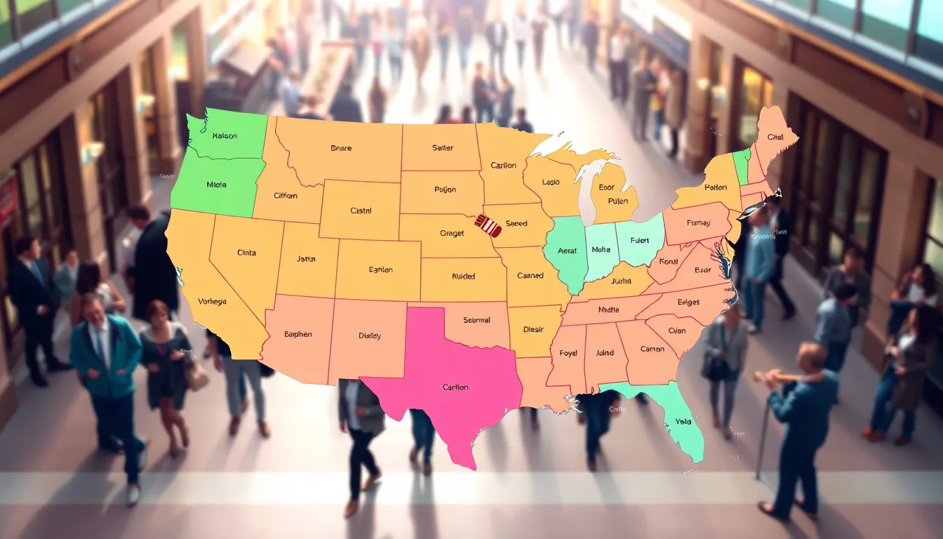 Map of the United States illustrating political boundaries between states.