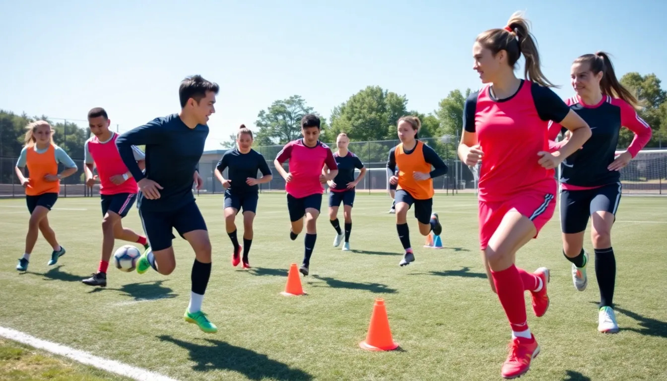 soccer players training in an outdoor fitness session.