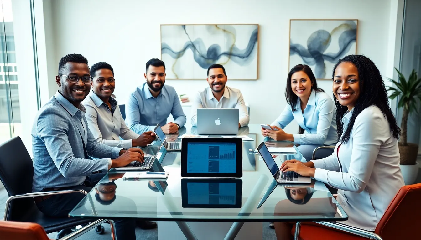 diverse team discussing debt collection strategies in a modern office.