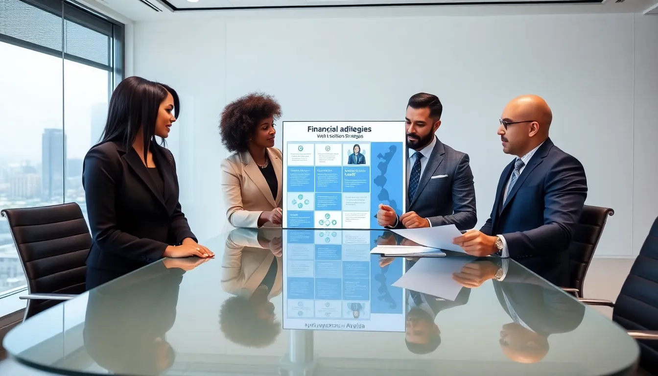 financial advisors discussing optimal debt solutions in a modern office.